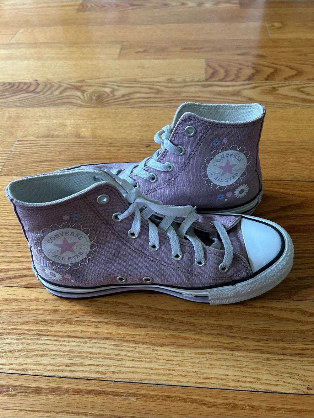 Converse Kids Lavender High-Top Sneakers with Floral Patch